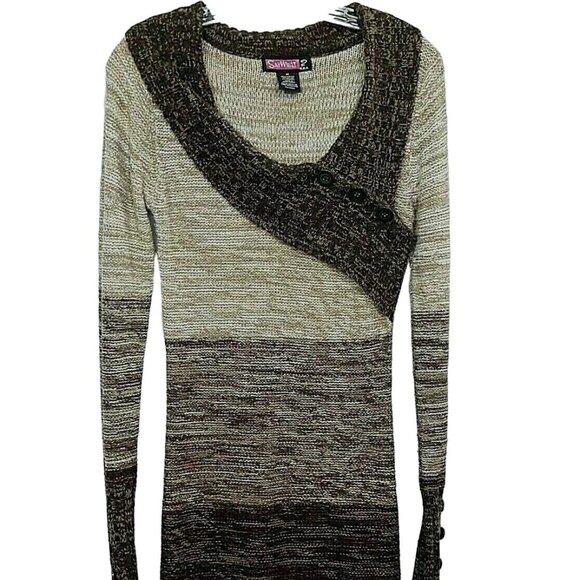 Say What Dresses & Skirts - Say What Women's Sweater Dress M Brown Ombre Long Sleeve Shawl Collar
